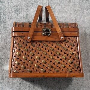 Unique Vintage Woven Tan Basket Tote